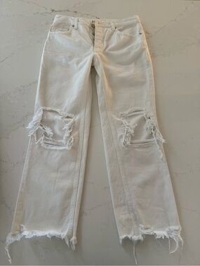 We The Free White Distressed Wide Leg Cropped Jeans Size 25
